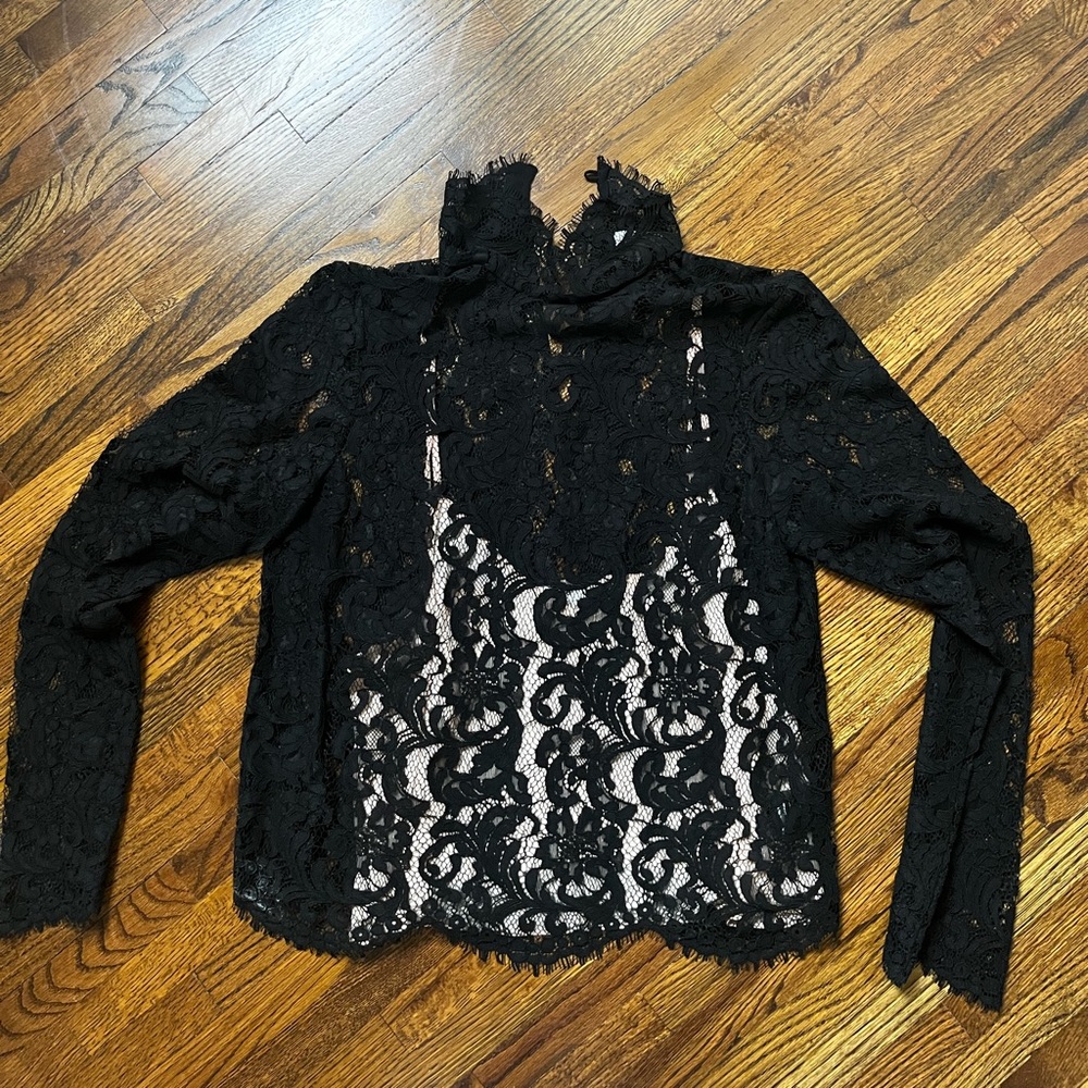 Wilfred lace long sleeve with built in silk slip tank